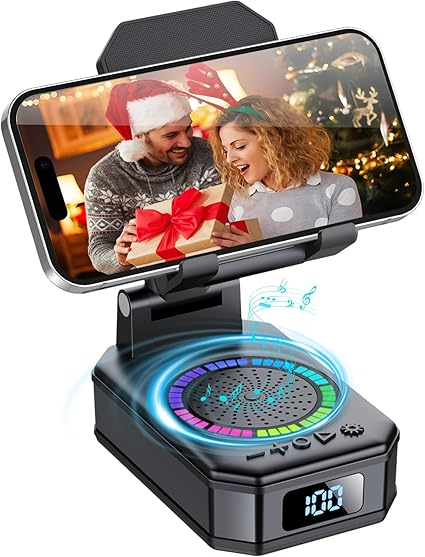 Gifts for Men Women, Cell Phone Stand with Wireless Bluetooth Speaker, Colorful LED Lights, Anti-Slip Base HD Surround Sound, Rechargeable (3000mAh), for Teens, Men, Women for Christmas