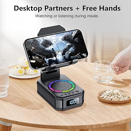 Gifts for Men Women, Cell Phone Stand with Wireless Bluetooth Speaker, Colorful LED Lights, Anti-Slip Base HD Surround Sound, Rechargeable (3000mAh), for Teens, Men, Women for Christmas